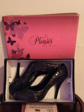 Pleaser Black Sequin Stiletto Pumps for Women